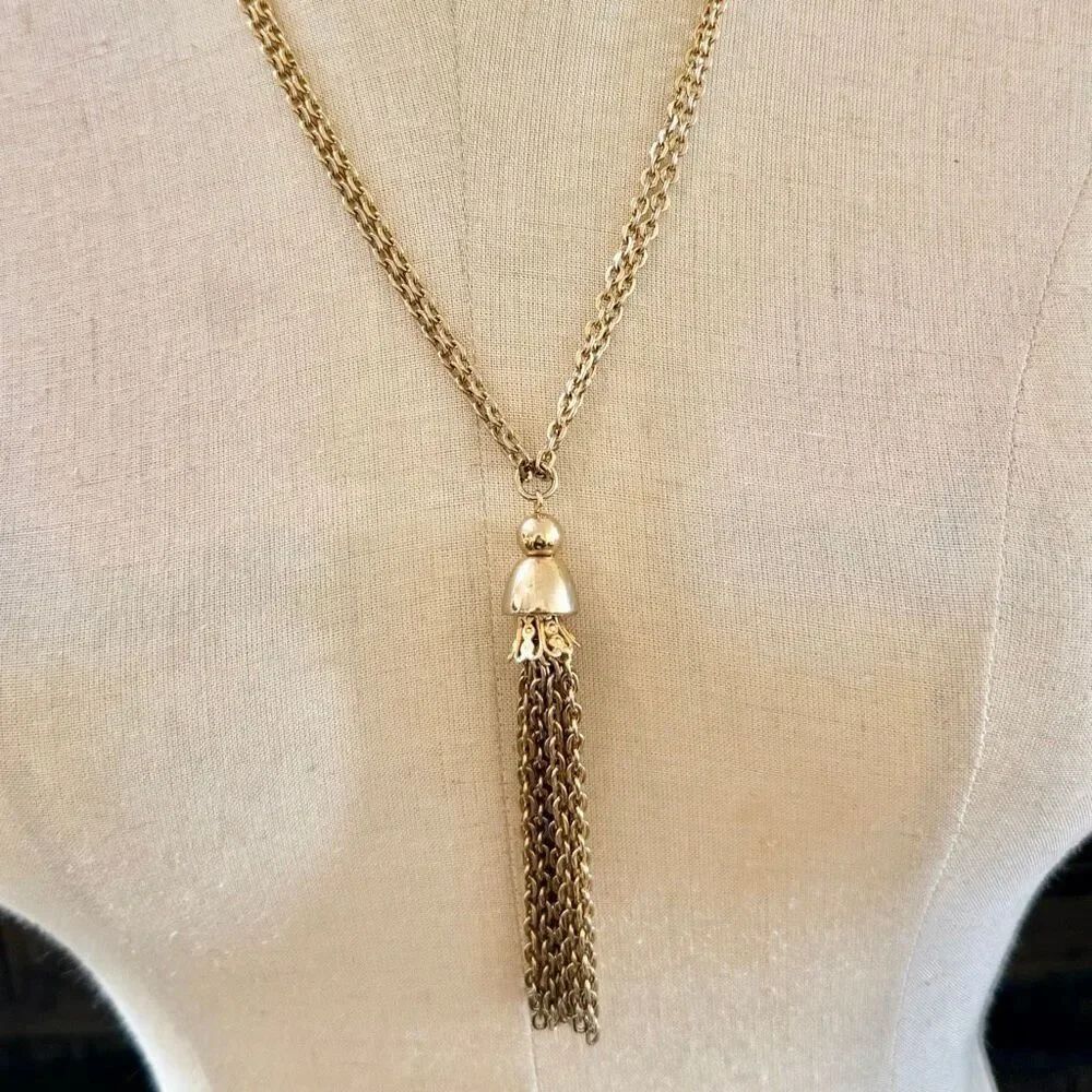 Vintage Gold-Tone Tassel Pendant Necklace
